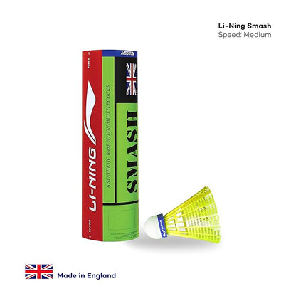 Li-Ning Shuttle-Smash Nylon Shuttlecocks (Yellow, Slow Speed) | Superior Durability | Synthetic Cork