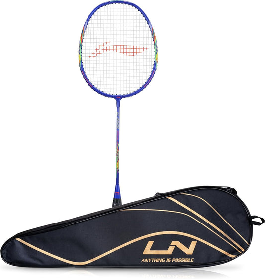 Li-Ning XP 2020 مضرب تنس الريشة المصنوع من سبائك الألومنيوم بإصدار خاص مع غطاء مضرب كامل (أزرق) | للمبتدئين | 90 جرام | أقصى شد للوتر - 24 رطلاً