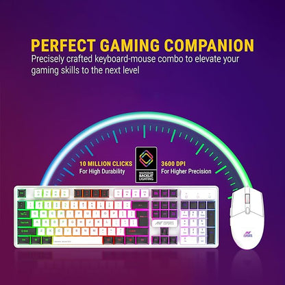 Ant Esports KM1610 RGB مجموعة لوحة مفاتيح وفأرة للألعاب، لوحة مفاتيح بحجم كامل بحركة مثالية وإضاءة خلفية RGB ديناميكية، مفاتيح وسائط متعددة، فأرة ألعاب دقيقة.