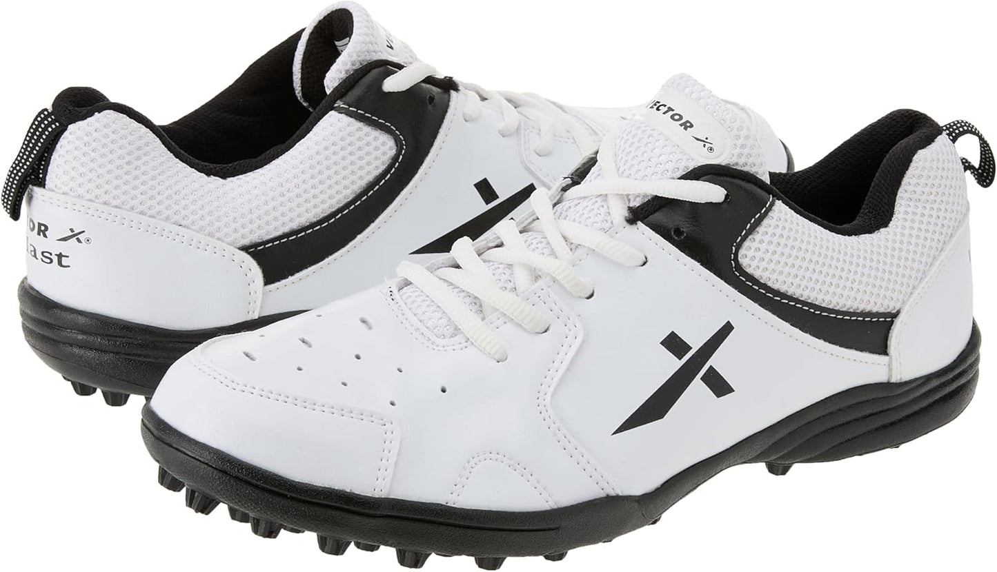 Vector X Blast أحذية الكريكيت | أسود/أبيض | أولاد ورجال | بلاستيك PVC