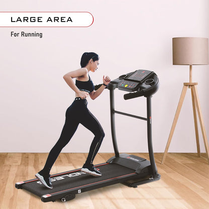 Endless S جهاز جري للاستخدام المنزلي مع جهاز تدليك بمحرك تيار مستمر بقوة 2 حصان | أقصى قوة | أقصى وزن 90 كجم وأقصى سرعة 10 كم/ساعة | مساحة جري 410 مم | مع مكبرات صوت | قابل للطي مع ميل يدوي