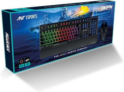 Ant Esports KM500W مجموعة لوحة مفاتيح وماوس ألعاب سلكية بإضاءة خلفية LED مع مسند معصم قابل للبرمجة مريح لأجهزة الكمبيوتر المحمولة وأجهزة Mac إصدار World of Warships باللون الأسود