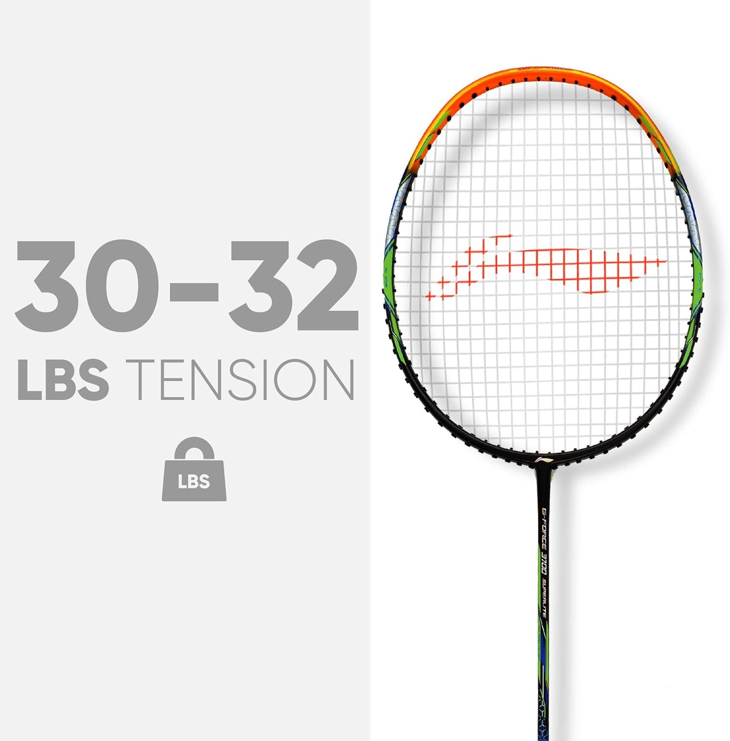 Li Ning G-Force 3500 Superlite مضرب تنس الريشة من ألياف الكربون مع غطاء مضرب كامل | لاعبون متوسطون | 78 جرام | أقصى شد للوتر - 32 رطلاً