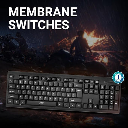 Ant Value FKBRI01 كيبورد سلكي مدمج فائق النحافة USB للماك والكمبيوتر الشخصي، ويندوز 10/8 / 7 / فيستا/إكس بي، كيبورد مقاوم للانسكاب وصامت - طبقة مقاومة للماء من الغشاء، 10 مليون ضغطة مفتاح (أسود)