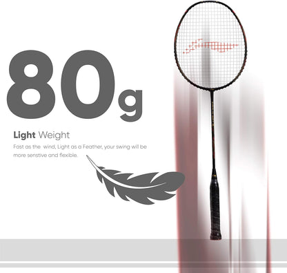 Li-Ning G-Force Superlight Max 9 مضرب تنس الريشة | اللون: أسود/أحمر | المقاس: S1 | المادة: ألياف الكربون | عمود مرن للغاية | توازن ثقيل هجومي