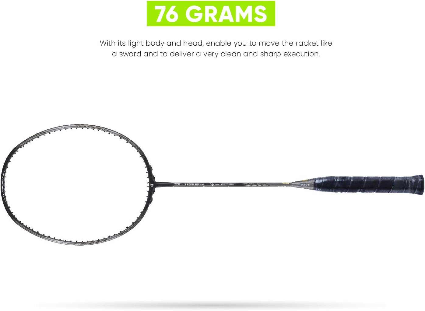 مضرب تنس الريشة APACS Z-Ziggler Lite (33 رطلاً، 76 جرامًا وعمود رفيع 6.2 ملم) غير مشدود (أسود/رمادي فاتح غير لامع)