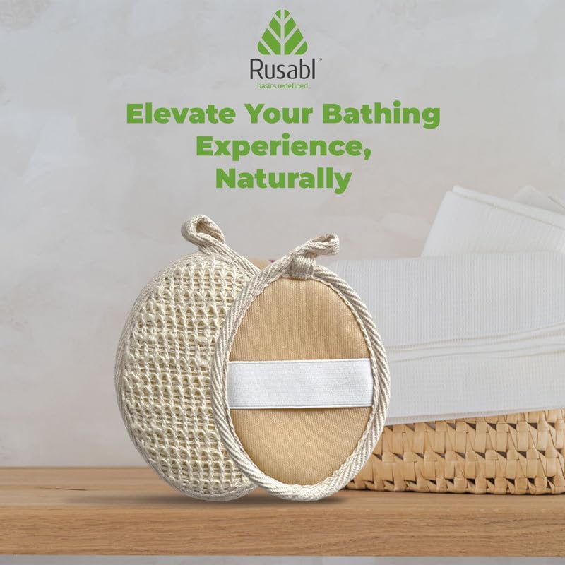 لوفة الاستحمام الطبيعية من الرامية من Rusabl، إسفنجة تنظيف للاستحمام، لوفة للجسم، فرشاة تنظيف للجسم، إسفنجة استحمام مقشرة، فرشاة استحمام للرجال والنساء تنظف وتقشر البشرة (بيضاوية، عبوة واحدة)