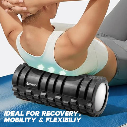 أسطوانة رغوية Konex للرجال والنساء | جهاز تدليك الأنسجة العميقة لتخفيف الألم واستعادة العضلات | مثالي لليوغا والجمنازيوم والتمدد واسترخاء الجسم بالكامل - 33 سم (أسود)
