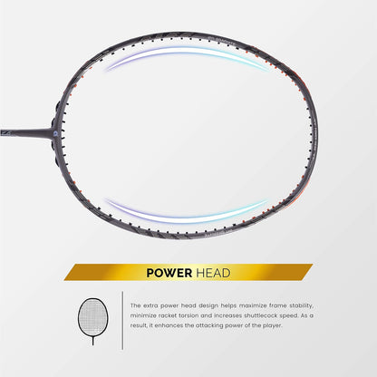 مضرب كرة الريشة Apacs Z-Ziggler (38 رطل، Mega Tension) من الجرافيت بدون أوتار مع غطاء كامل (رمادي)
