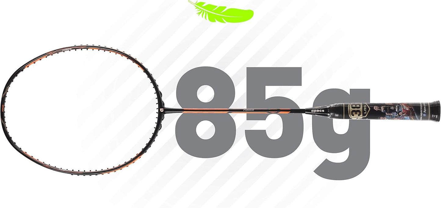 مضرب تنس الريشة APACS مزدوج القوة والسرعة بدون أوتار مع غطاء كامل (أسود برتقالي)