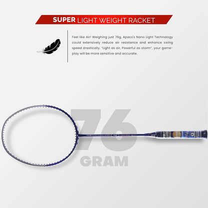 مضرب كرة الريشة Apacs Nano Fusion Speed 722 (76 جرام، 30 رطل) خفيف الوزن للغاية بدون أوتار مع غطاء كامل (أرجواني)