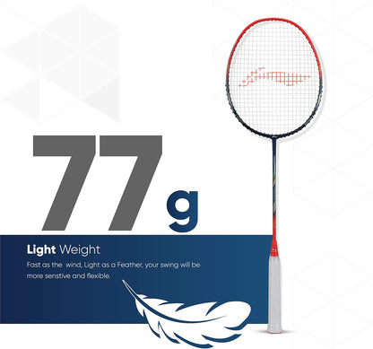 Li-Ning Air Force G2 مضرب تنس الريشة - مضرب تنس الريشة 77 من ألياف الكربون مع غطاء مضرب كامل | للاعبين المتوسطين | 77 جرام | أقصى شد للوتر - 30 رطلاً