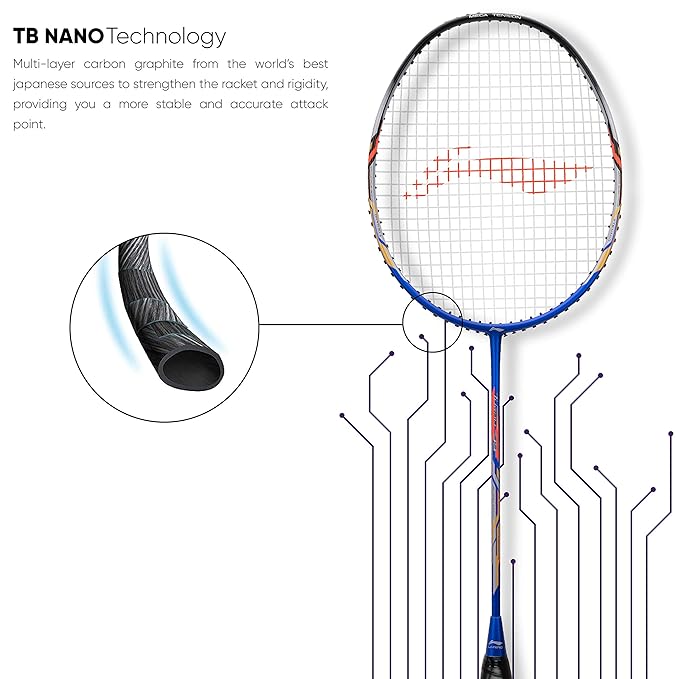 Li-Ning Turbo راكت مصنوع من ألياف الكربون 99 مع غطاء كامل مجاني (84 جرام. 30 رطل)