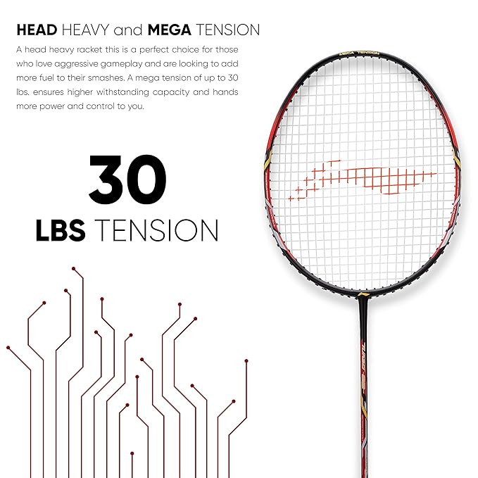 Li-Ning Turbo راكت مصنوع من ألياف الكربون 99 مع غطاء كامل مجاني (84 جرام. 30 رطل)