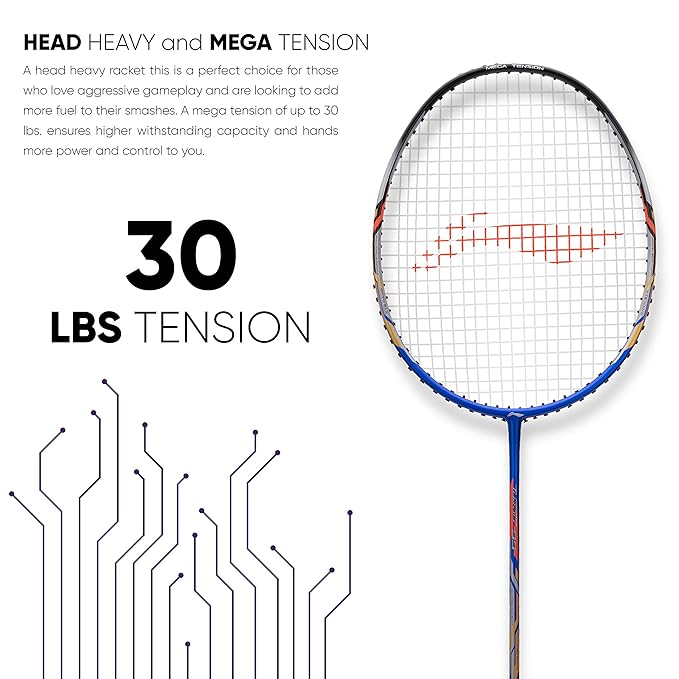 Li-Ning Turbo راكت مصنوع من ألياف الكربون 99 مع غطاء كامل مجاني (84 جرام. 30 رطل)