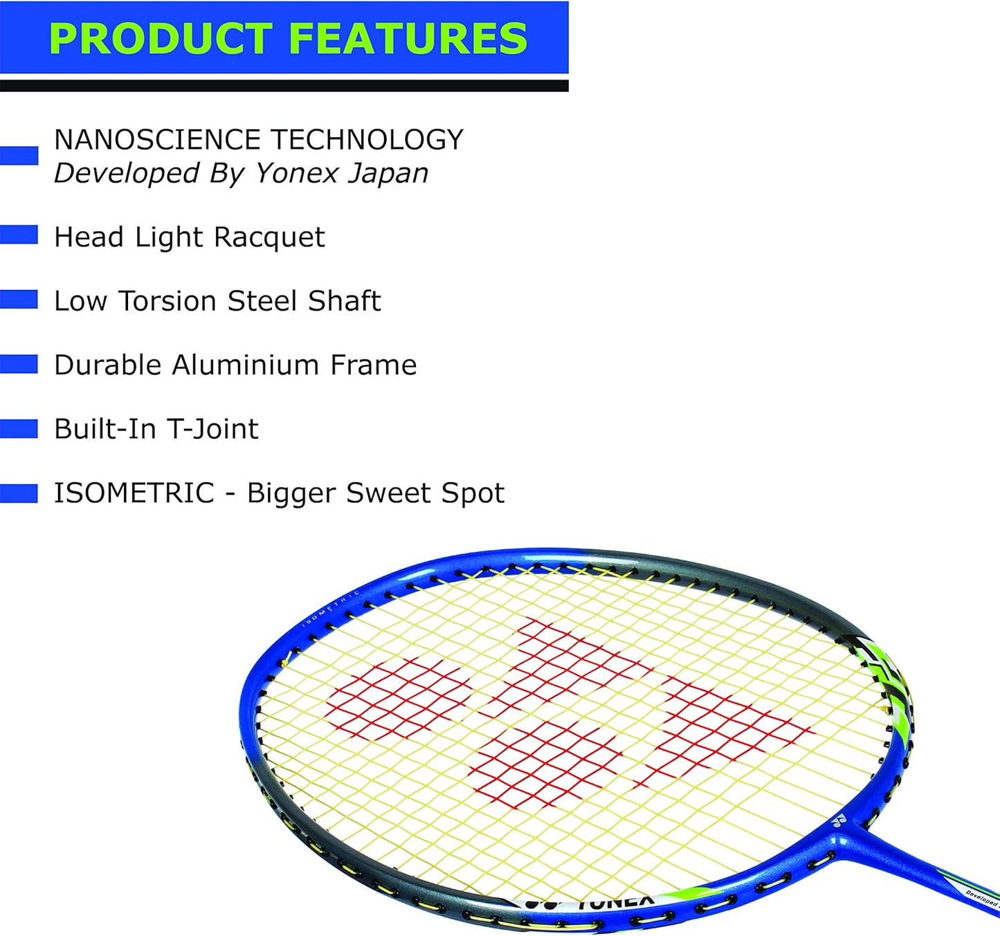 Yonex  NanoRay 6000I G4 مضرب تنس الريشة المصنوع من أوتار من الألومنيوم مع غطاء كامل للمضرب (أحمر) | لاعبون متوسطون | 92 جرام | أقصى شد للأوتار - 24 رطلاً