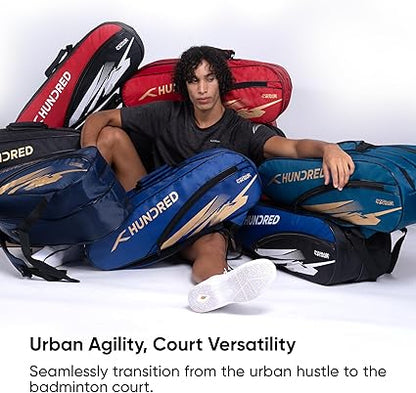 HUNDRED Cosmogear Badminton Bag | Double Zipper | Front Zipper Pocket Bag, Polyester