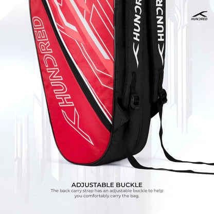 HUNDRED Two Step Badminton and Tennis Racquet Kit Bag (Navy, Medium/6in1) | Polyester | Multiple Compartment with Side Pouch | Easy-Carry Handle | Padded Back Straps | Front Zipper Pocket
