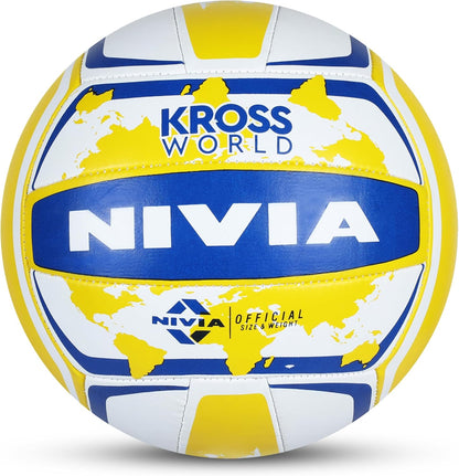 Nivia Kross كرة طائرة مطاطية مخيطة يدويًا | اللون: أصفر وأزرق | الحجم: 4 | 18 لوحة | مخيطة مطاطيًا بالآلة | للاستخدام الداخلي والخارجي | للتدريب أو الترفيه