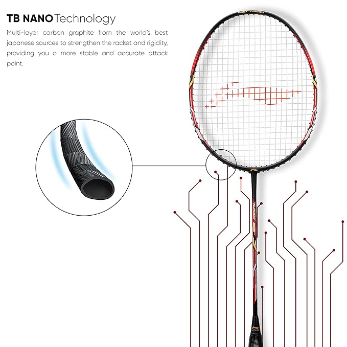 Li-Ning Turbo راكت مصنوع من ألياف الكربون 99 مع غطاء كامل مجاني (84 جرام. 30 رطل)