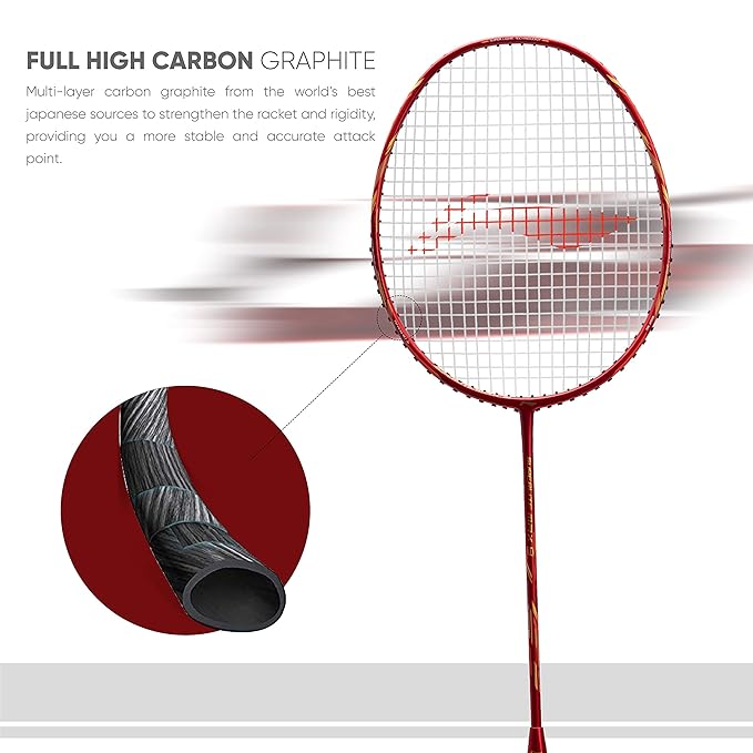 Li-Ning G-Force Superlite Max 9 مضرب تنس الريشة المصنوع من ألياف الكربون والجرافيت مع غطاء كامل للمضرب