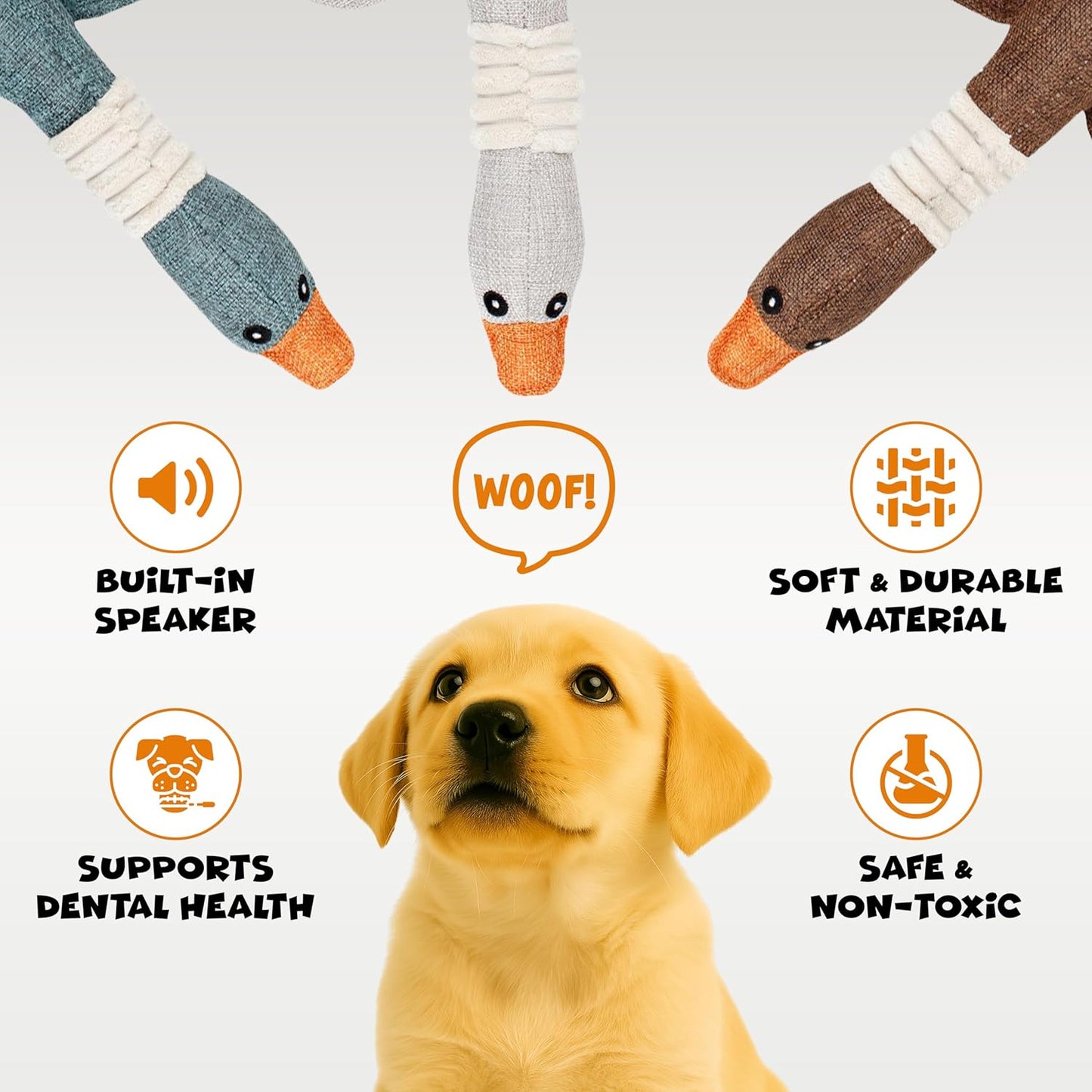 Funfy مجموعة من 3 ألعاب بطة مجعدة للسلالات الصغيرة والمتوسطة غير مناسبة للمضغ العدواني، بطة قطيفة لطيفة مع صرير ناعم، ممتعة للجراء في الأماكن المغلقة | لعبة للحيوانات الأليفة للعب والمضغ