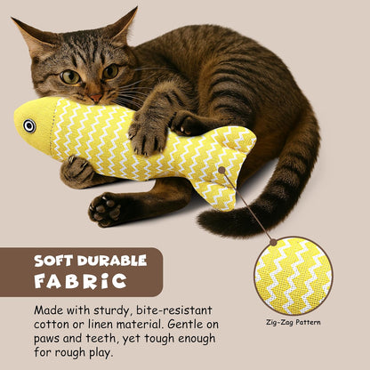 Funfy ألعاب قطط أليفة | عبوة من 3 وسائد خشخشة ناعمة ومتينة برائحة السمك والنعناع البري للقطط المنزلية | لعبة تسنين ومضغ ولعب للحيوانات الأليفة