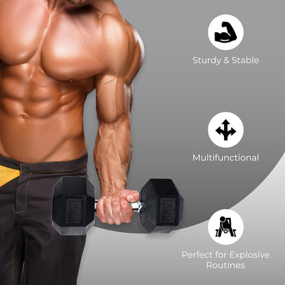 Endless Rubber Coated Hexagon Dumbbell | Material: Iron and Rubber | Perfect for Bodybuilding, Fitness, Weightlifting, Home or Gym Training