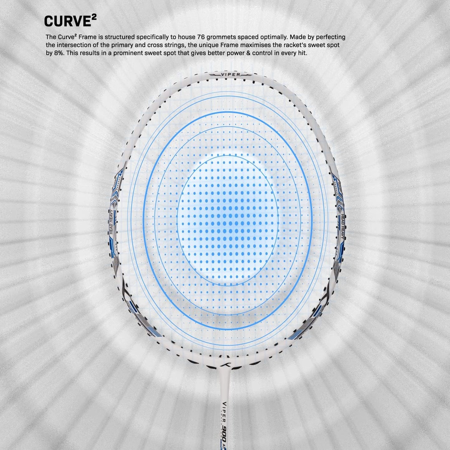 HUNDRED Viper 900 مضرب تنس الريشة من ألياف الكربون مع غطاء مضرب كامل | لاعبون متوسطون | 79 جرام | أقصى شد للوتر - 32 رطلاً