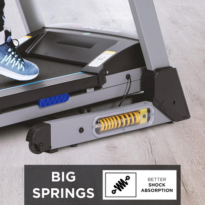 Endless Vogue جهاز جري للاستخدام المنزلي بمحرك تيار مستمر بقوة 4 حصان، أقصى قوة 4 حصان | أسود | أقصى وزن 120 كجم وأقصى سرعة 14 كم/ساعة | مساحة جري 420 مم | مع مكبرات صوت | قابل للطي تلقائيًا مع ميل تلقائي