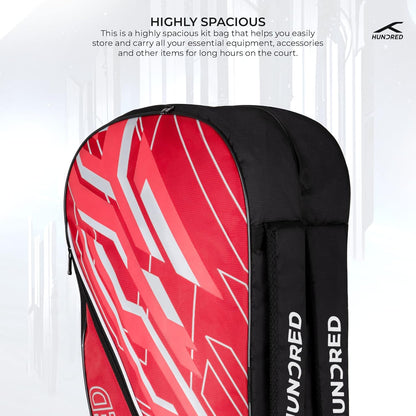 HUNDRED Two Step Badminton and Tennis Racquet Kit Bag (Navy, Medium/6in1) | Polyester | Multiple Compartment with Side Pouch | Easy-Carry Handle | Padded Back Straps | Front Zipper Pocket
