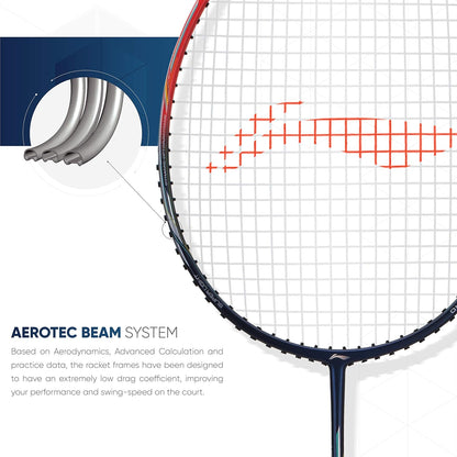 Li-Ning Air Force G2 مضرب تنس الريشة - مضرب تنس الريشة 77 من ألياف الكربون مع غطاء مضرب كامل | للاعبين المتوسطين | 77 جرام | أقصى شد للوتر - 30 رطلاً