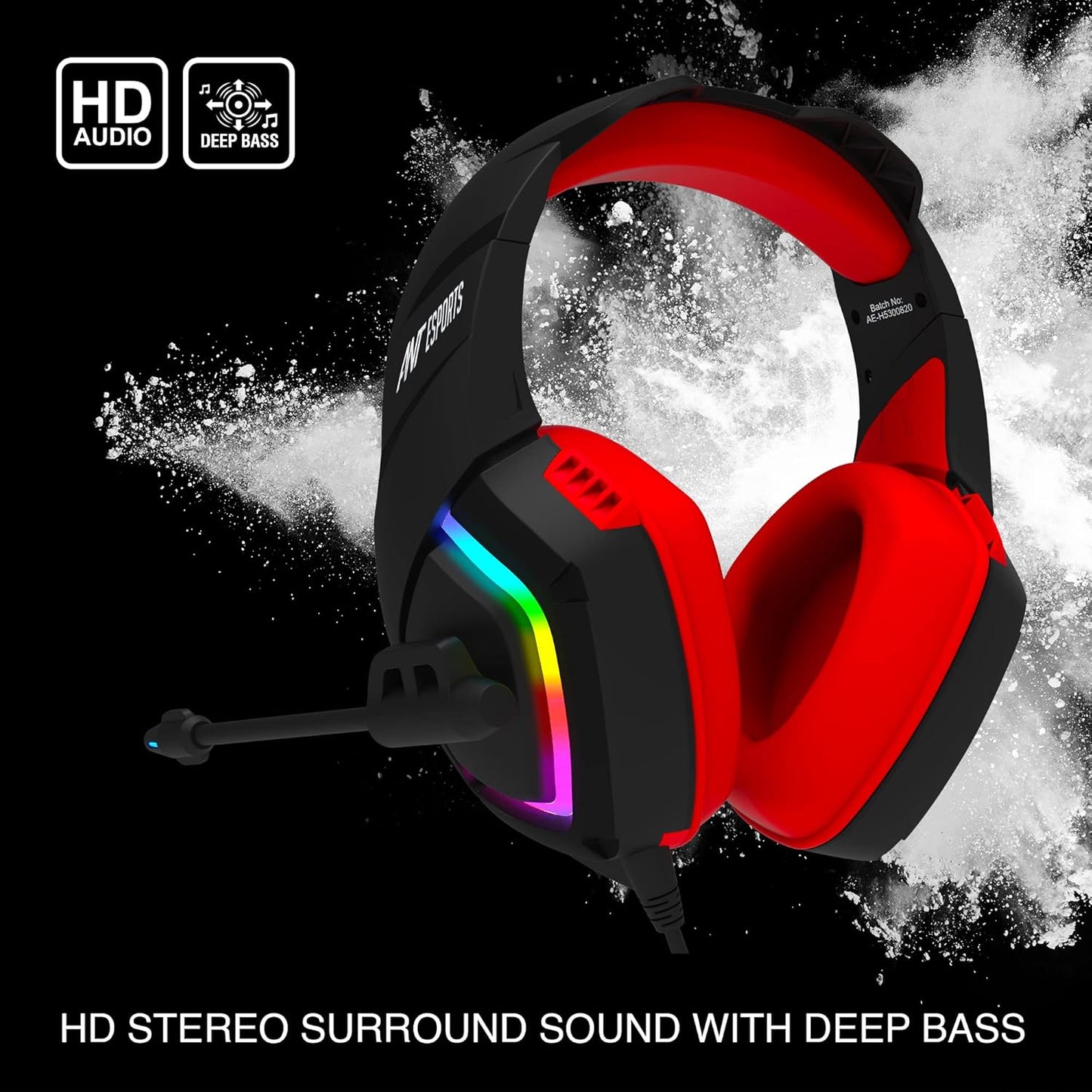 Ant Esports H530سماعة ألعاب سلكية متعددة المنصات بحجم برو مع إضاءة RGB للأجهزة الكمبيوتر / بلاي ستيشن 4 / إكس بوكس وان / نينتندو سويتش / أندرويد / آي أو إس – أسود - أحمر