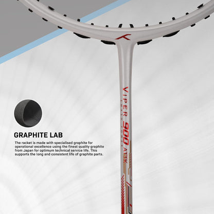 HUNDRED Viper 900 مضرب تنس الريشة من ألياف الكربون مع غطاء مضرب كامل | لاعبون متوسطون | 79 جرام | أقصى شد للوتر - 32 رطلاً