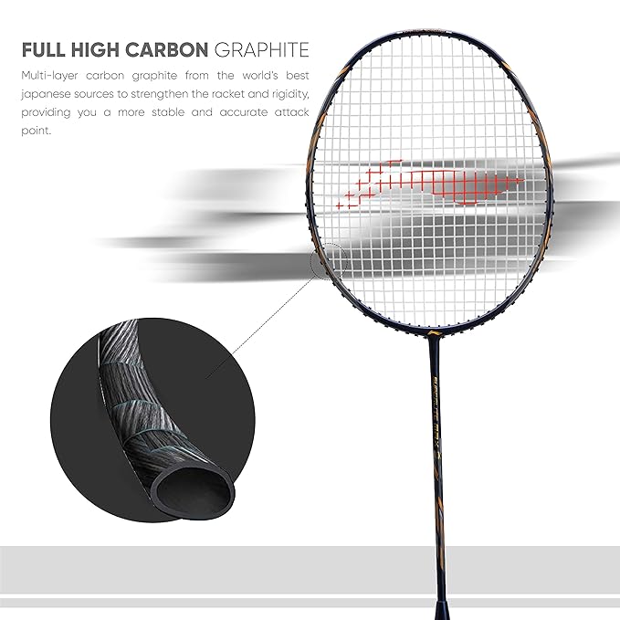 Li-Ning G-Force Superlite Max 9 مضرب تنس الريشة المصنوع من ألياف الكربون والجرافيت مع غطاء كامل للمضرب