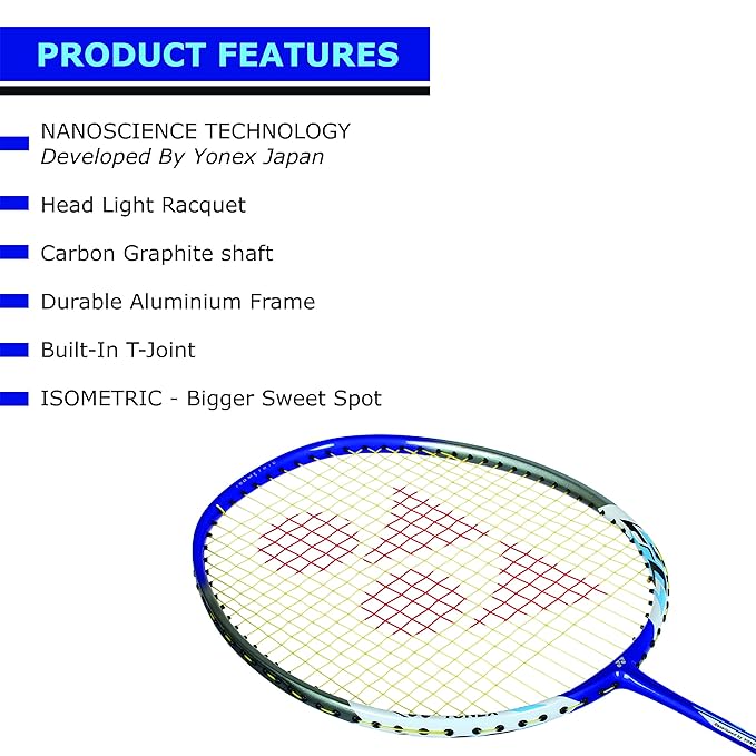 Yonex NanoRay 7000I مضرب تنس الريشة G4-2U من الألومنيوم مع غطاء كامل (أزرق) عبوة من قطعة واحدة