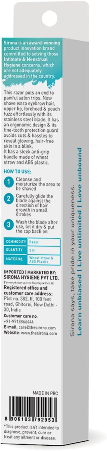 ماكينة حلاقة الوجه Sirona Blink and Glow للنساء - 3 شفرات حلاقة | إزالة شعر الوجه والشفاه العليا، أداة تشكيل الحواجب وتقشير البشرة