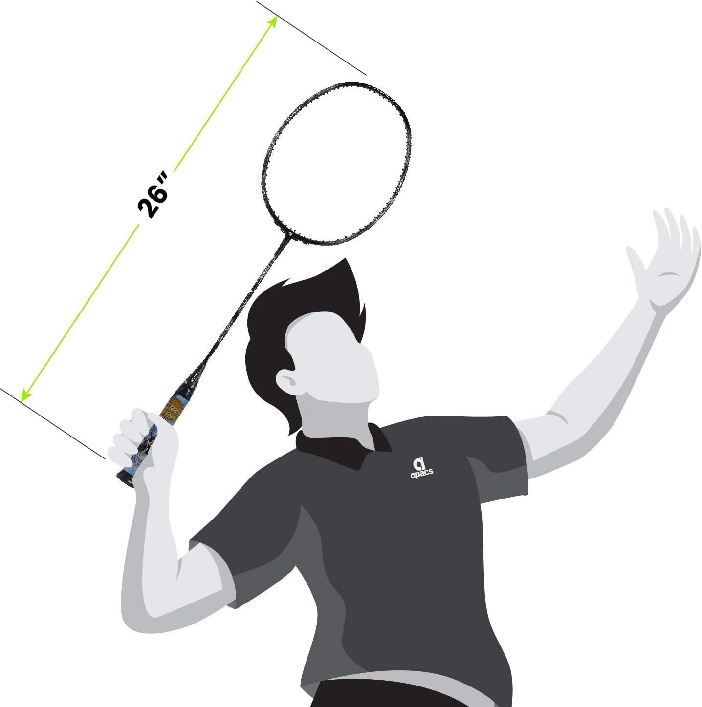 مضرب تنس الريشة APACS Z-Ziggler Lite (33 رطلاً، 76 جرامًا وعمود رفيع 6.2 ملم) غير مشدود (أسود)