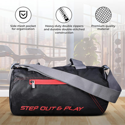 NIVIA حقيبة رياضية دائرية جديدة | حقيبة كتف من البوليستر (أسود، 12 لتر) حقيبة كتف | حقيبة لياقة بدنية | حقيبة رياضية وسفر | حقيبة رياضية | حجرة منفصلة للأحذية | حقائب رياضية للجنسين | للرجال والنساء