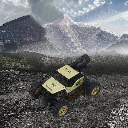FUNFY 1:18 Rock Crawler RC Toy Car With 4WD | Black | With 4 Soft Suspensions, Dual Motor, Lightning Mist Spray, Better gripping Tyres, Aluminium Body and Rechargeable Battery |For Kids Gift