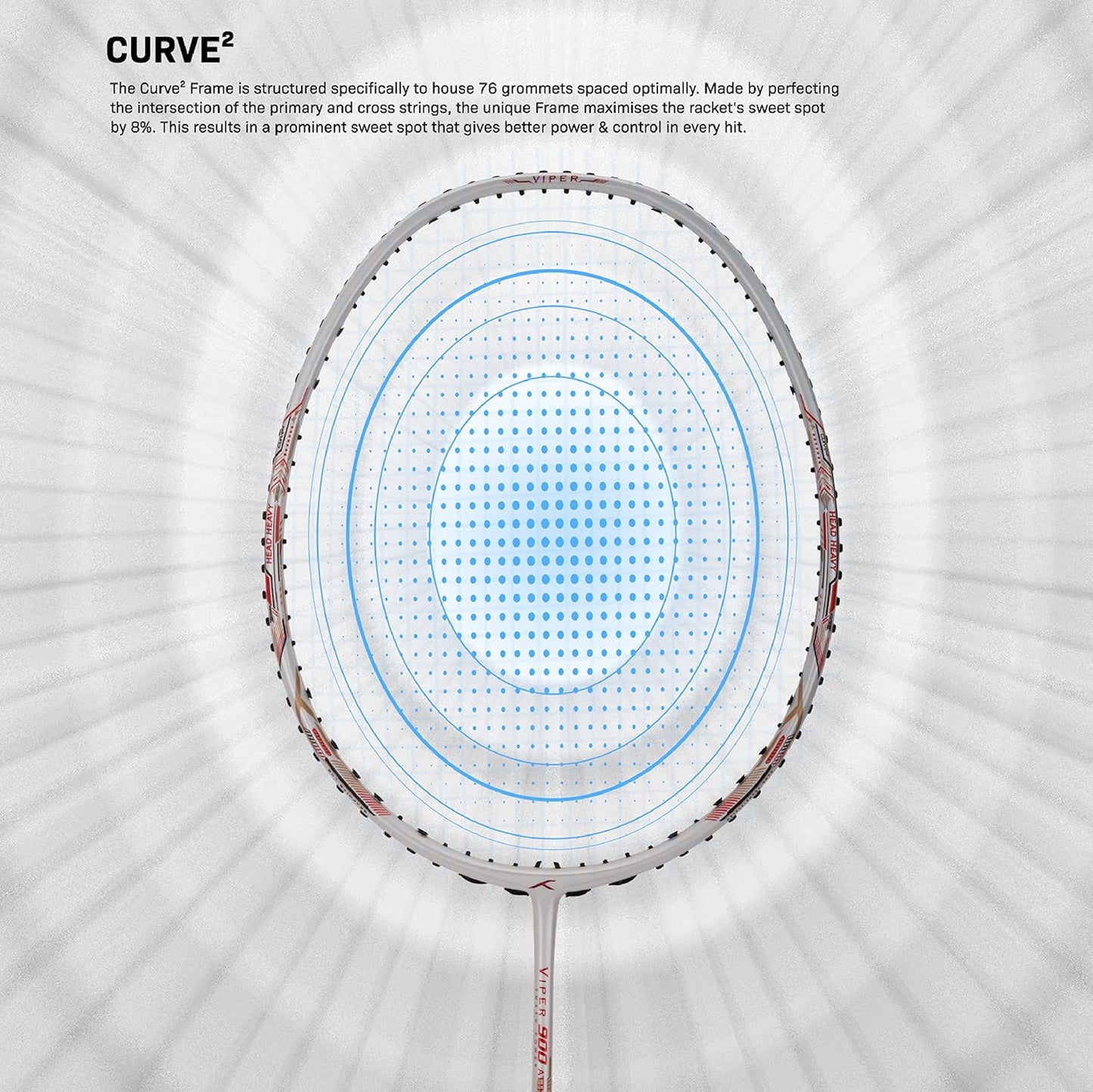HUNDRED Viper 900 مضرب تنس الريشة من ألياف الكربون مع غطاء مضرب كامل | لاعبون متوسطون | 79 جرام | أقصى شد للوتر - 32 رطلاً