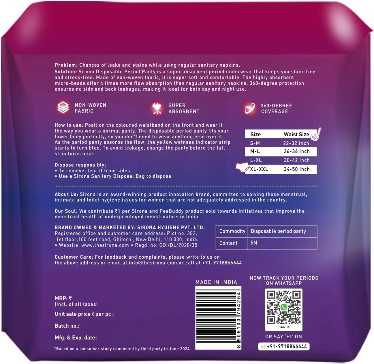 سراويل داخلية للفتيات والنساء من Sirona  عبوة من 5 قطع  تغطية 360 درجة لفترات حيض خالية من التوتر | حماية من التسرب في حالات التدفق الغزير | خالية من الطفح الجلدي | فائقة الامتصاص ومريحة عند الارتداء