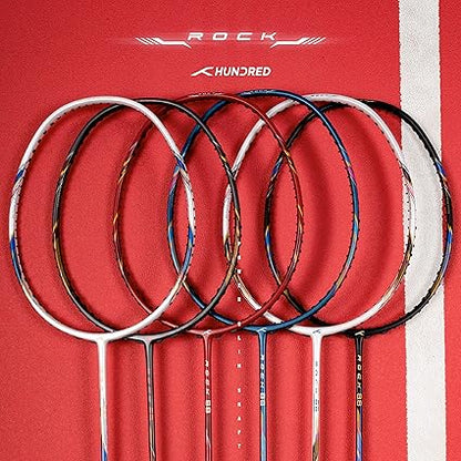 HUNDRED ROCK 88 مضرب تنس الريشة من ألياف الكربون مع غطاء مضرب كامل | لاعبون متوسطون | 82 جرام | أقصى شد للوتر - 32 رطلاً