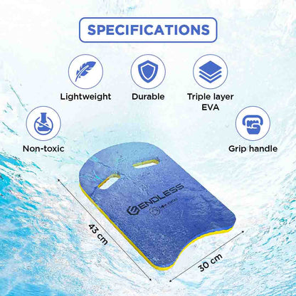 Endless EL1011 Infinity Ergonomic Design Kickboard | Material: Vinyl Acetate Foam | Beginner Swimming Training Float | Floating Pads for Kids and Adults