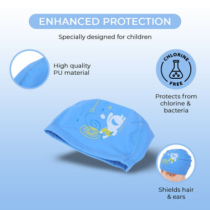 Endless EL1017 Comfortable Polyurethane Swimming Cap | Material: Polyurethane | Flexible Waterproof Swimming Cap for Long and Short Hair with Thick Brim | for Kids