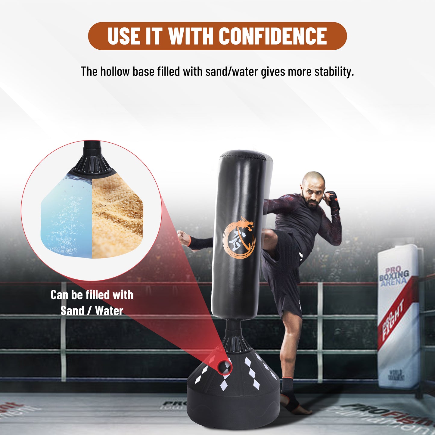 Endless كيس ملاكمة قائم | 6 أقدام | المادة: جلد البولي يوريثان | أكياس ملاكمة كيك بوكسينج لفنون القتال المختلطة، فنون القتال، اللياقة البدنية | معدات ثقيلة | مناسبة للمكتب، صالة الألعاب الرياضية المنزلية | للرجال والنساء