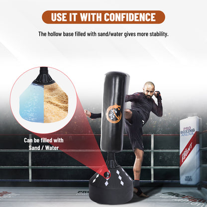Endless كيس ملاكمة قائم | 6 أقدام | المادة: جلد البولي يوريثان | أكياس ملاكمة كيك بوكسينج لفنون القتال المختلطة، فنون القتال، اللياقة البدنية | معدات ثقيلة | مناسبة للمكتب، صالة الألعاب الرياضية المنزلية | للرجال والنساء