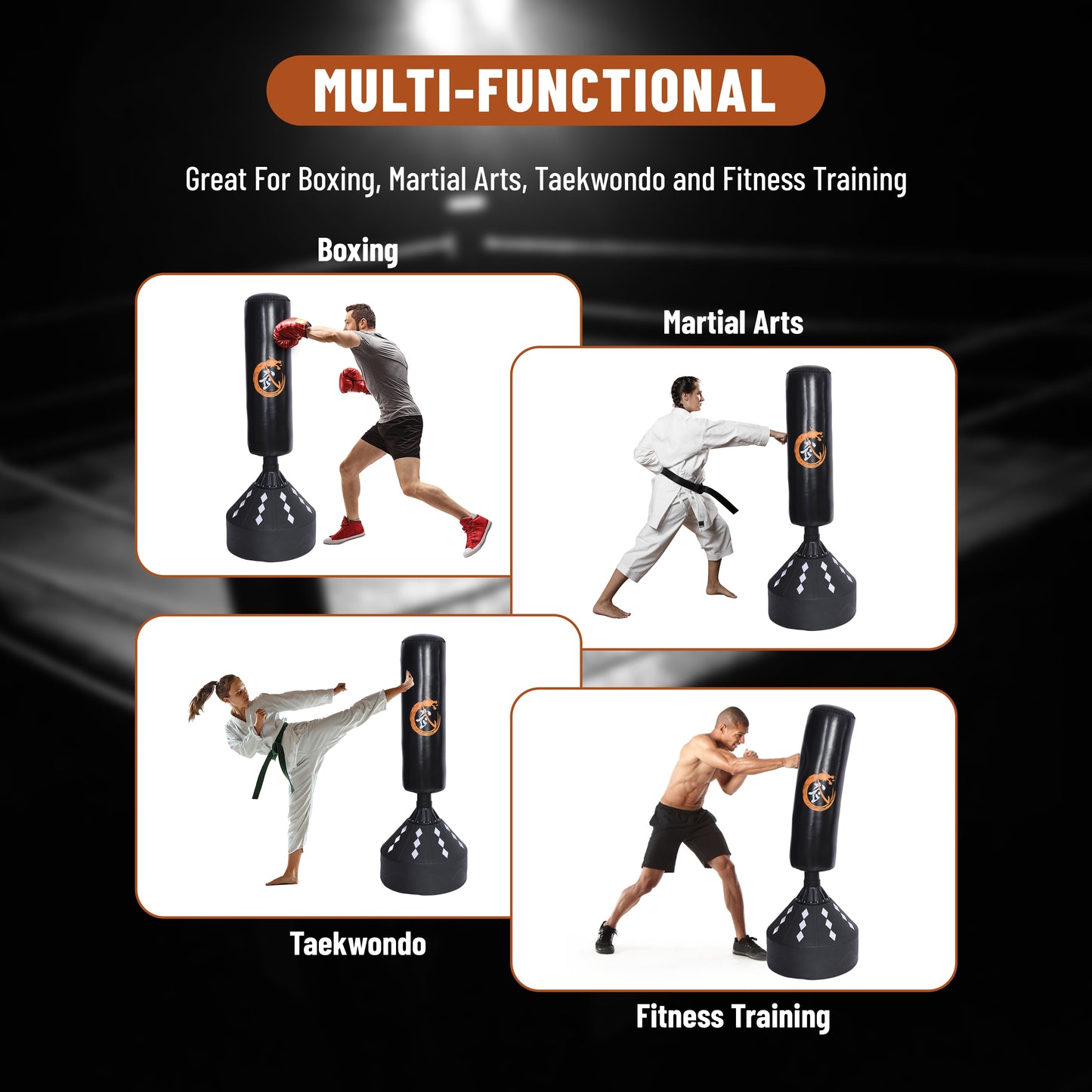 Endless كيس ملاكمة قائم | 6 أقدام | المادة: جلد البولي يوريثان | أكياس ملاكمة كيك بوكسينج لفنون القتال المختلطة، فنون القتال، اللياقة البدنية | معدات ثقيلة | مناسبة للمكتب، صالة الألعاب الرياضية المنزلية | للرجال والنساء