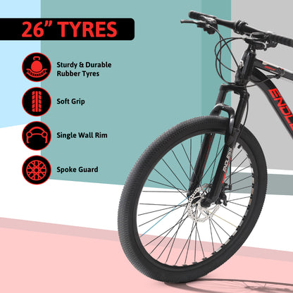 Endless 17" High Carbon Steel Frame Mountain Bike with 26" Wheels and Shimano Altus 21 Speed Transmission for Adults | Disc Brakes, Adjustable Seat, All Terrain Tires, Suspension Mountain Bike for Men and Women