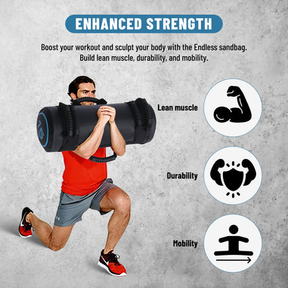 Endless Premium Power Bag with Multi-Position Handles and Zipper | Sand and Leather | for Weight Training, Yoga, Heavy Duty Training, and Gym Workouts